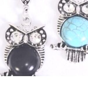 Owl Necklace BLACK Onyx Color Stone Semiprecious 18"-24" Silver Chain NEW